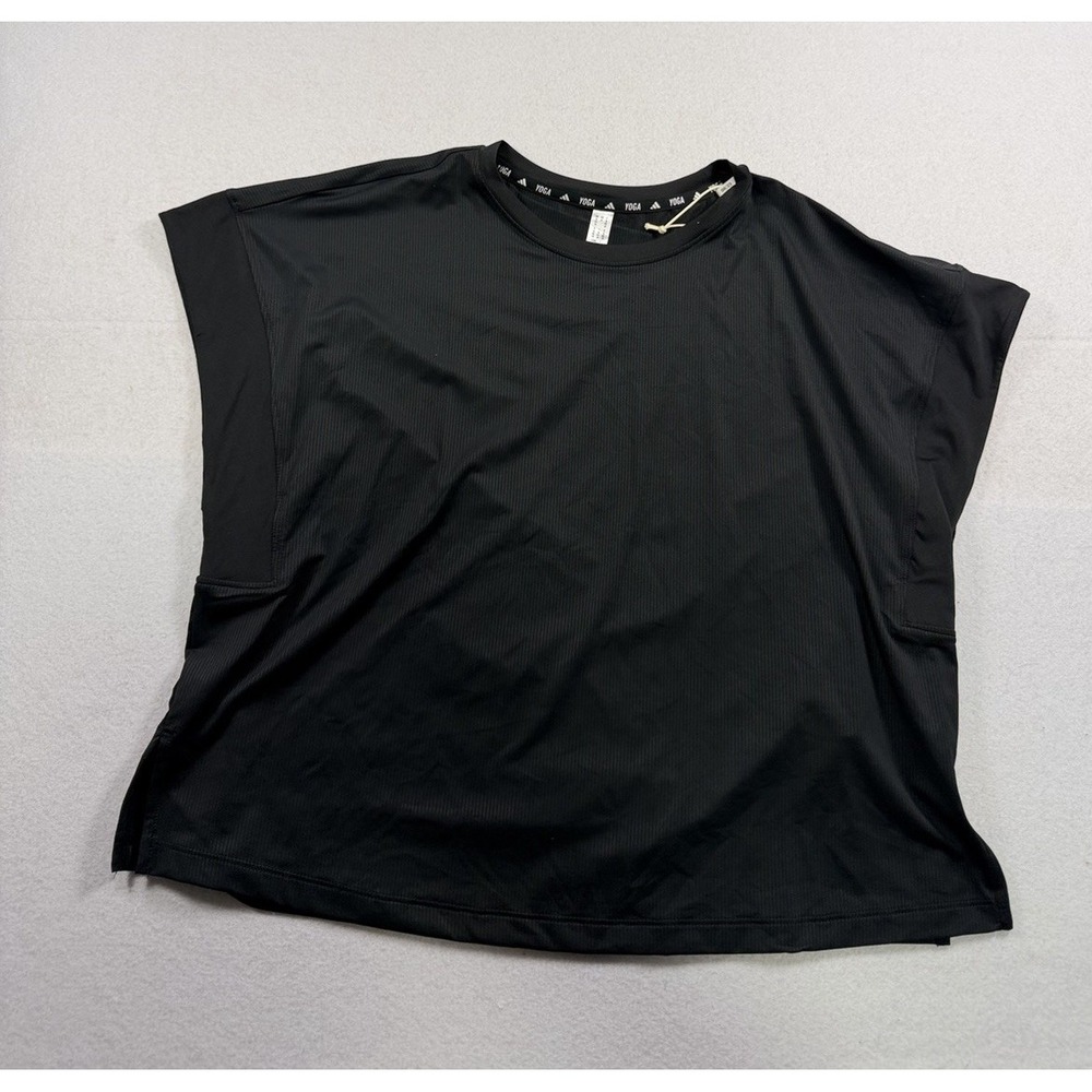 Adidas Womens Black Loose Fit Crew Neck Studio Tee Training Yoga T-Shirt Size M